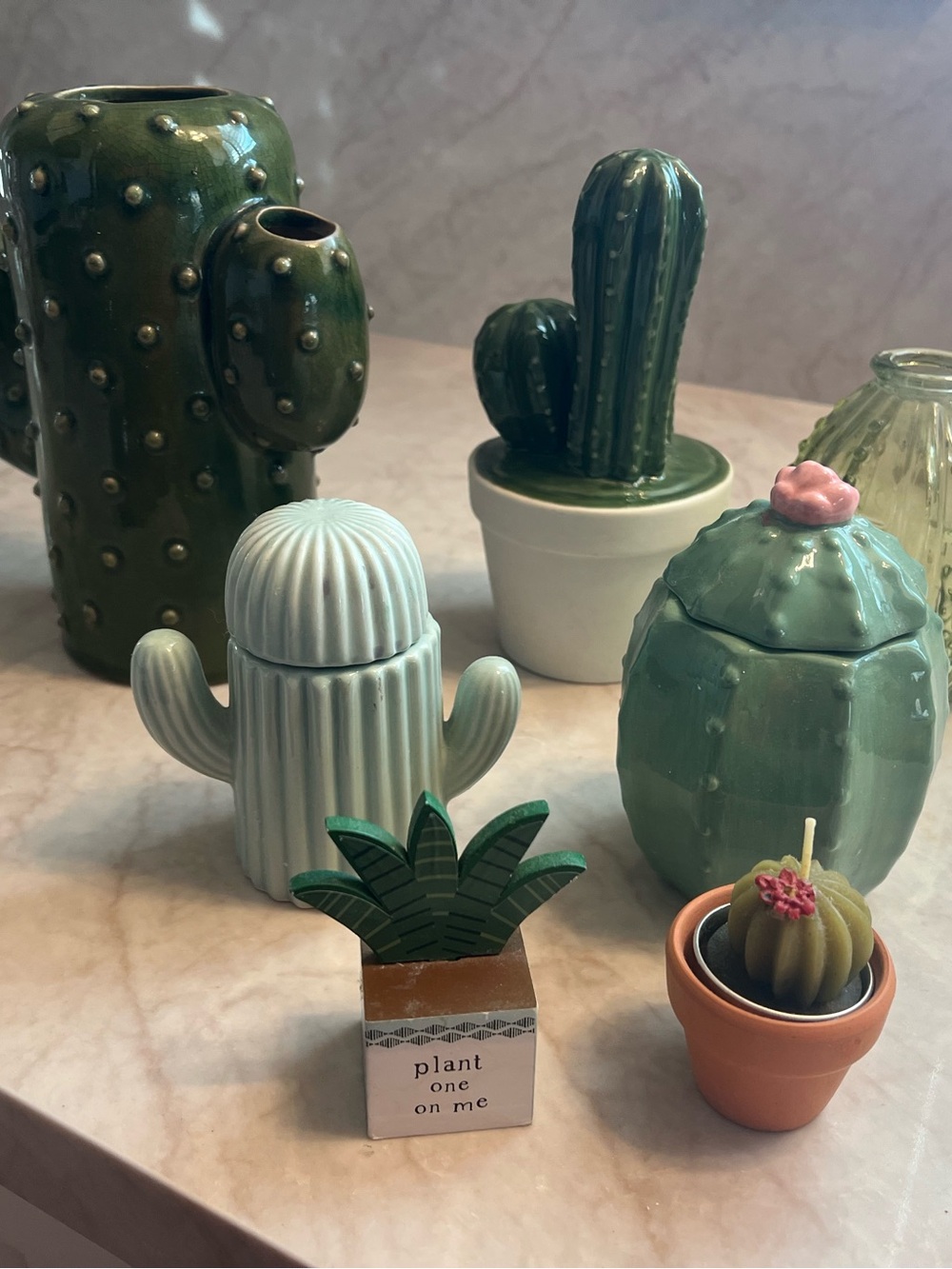 Assorted Ceramic Cactus Decor Set - Green & Sage